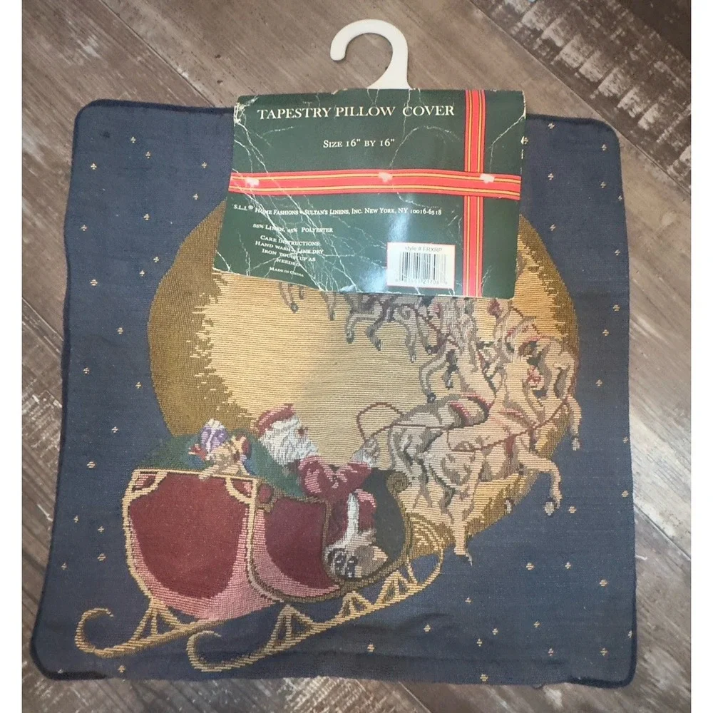 Sferra's Linens Santa Sleigh Moon Tapestry Holiday Pillow Cover 16x16 New‎